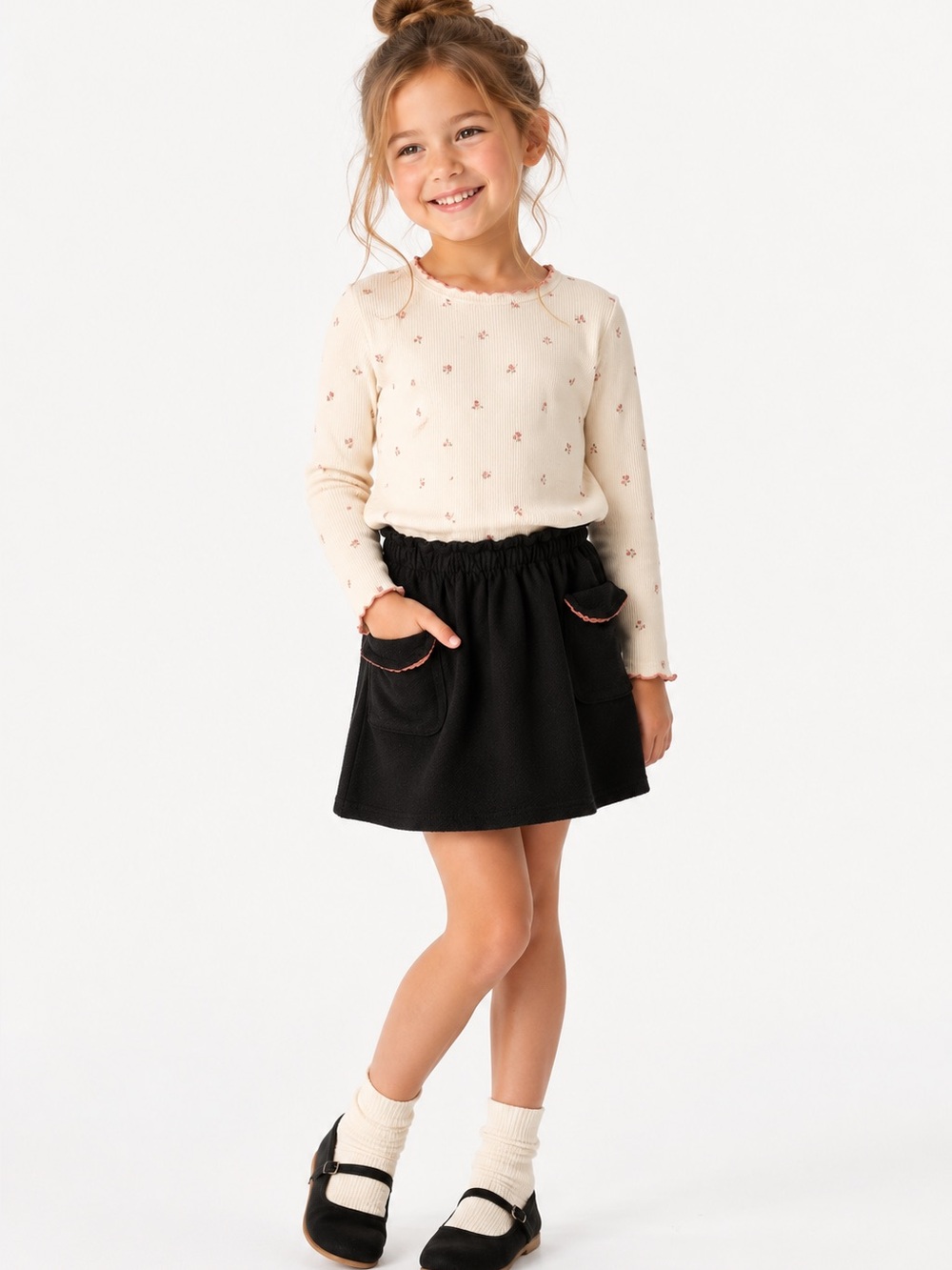 Zara Girls Black Textured Pocket Skirt | Elastic Waist | Size 11–12 (152 cm)